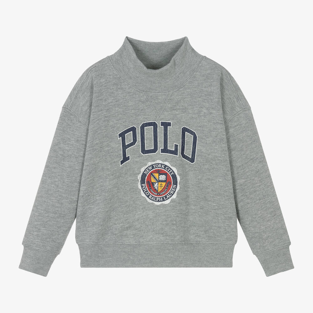 Ralph Lauren - Girls Grey Cotton Varsity Sweatshirt | Childrensalon