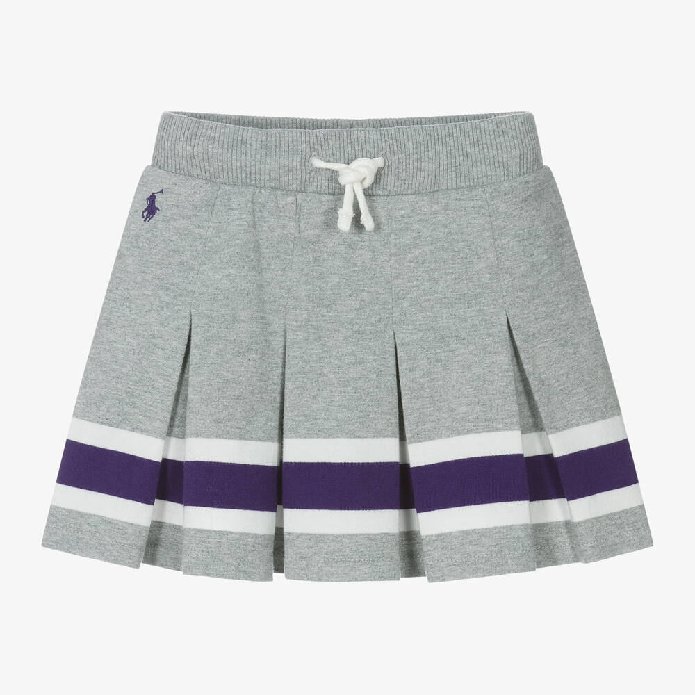 Ralph Lauren - Girls Grey Pleated Cotton Skort | Childrensalon