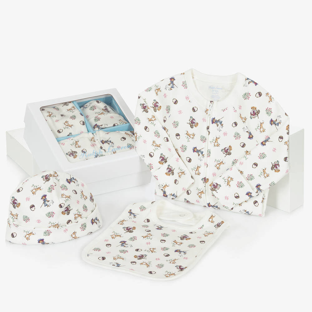 Ralph Lauren - Girls Ivory Cotton Babysuit Gift Set | Childrensalon