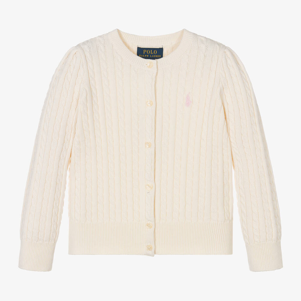 Ralph Lauren Babies' Girls Ivory Cotton Cable-knit Cardigan