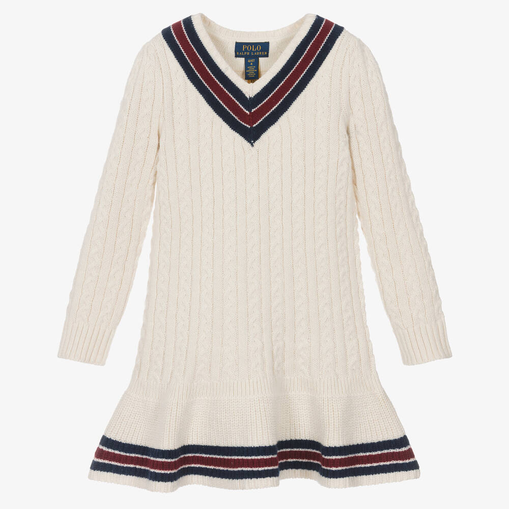 Ralph Lauren Kids' Girls Ivory Cotton Cable-knit Dress