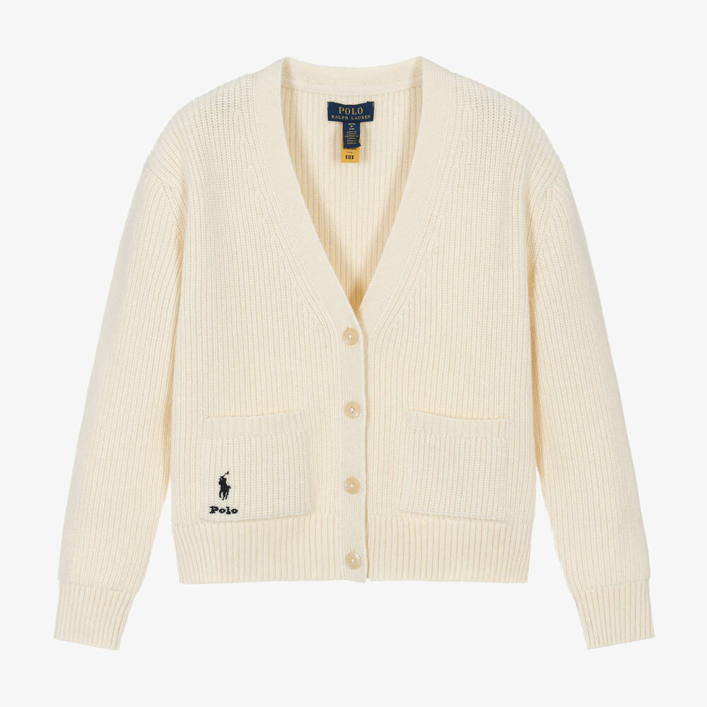 Ralph Lauren - Girls Ivory Wool & Cashmere Cardigan | Childrensalon