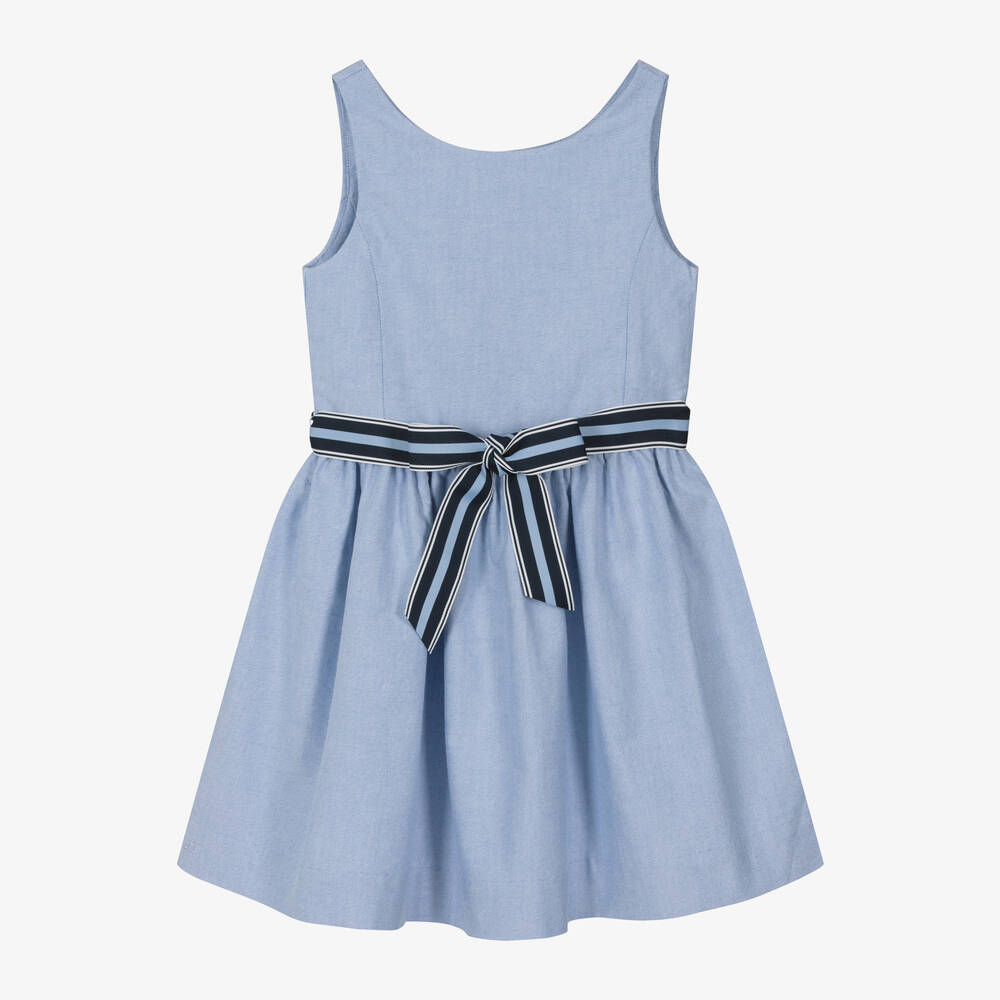 Ralph Lauren - Girls Light Blue Oxford Cotton Dress | Childrensalon