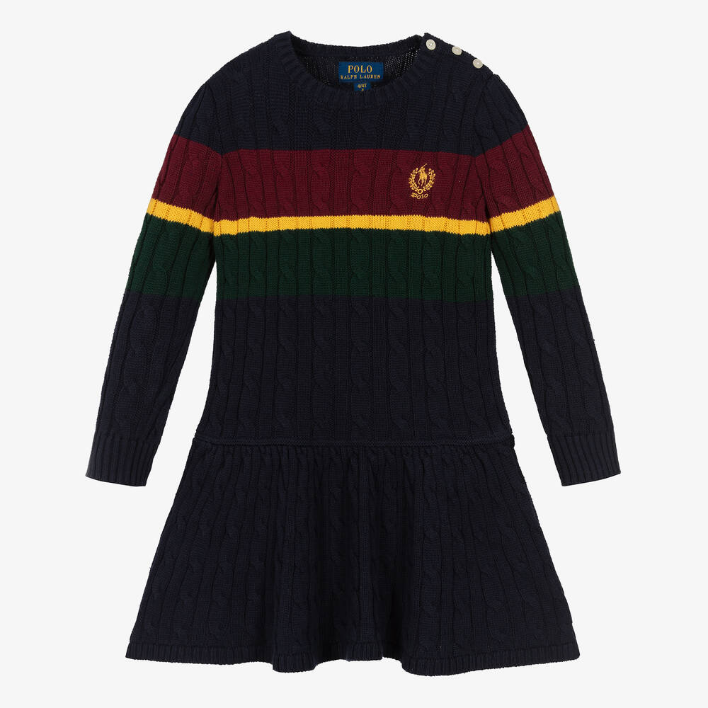 Ralph Lauren Kids' Girls Navy Blue Cotton Cable-knit Dress