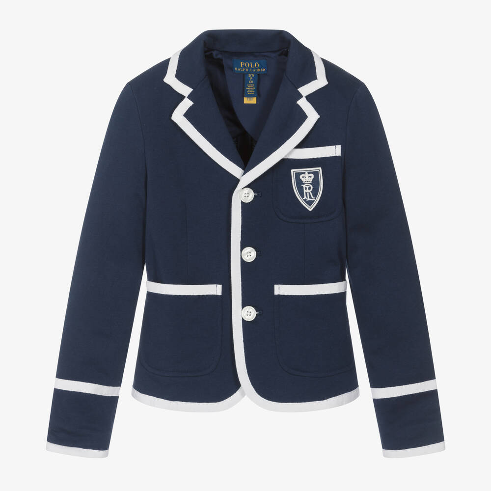 Ralph Lauren - Girls Navy Blue Cotton Jersey Blazer | Childrensalon
