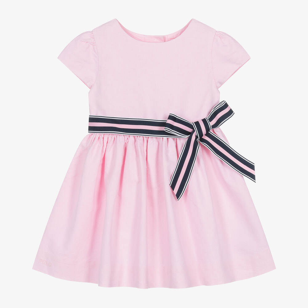 Ralph Lauren - Girls Pale Pink Cotton Dress | Childrensalon