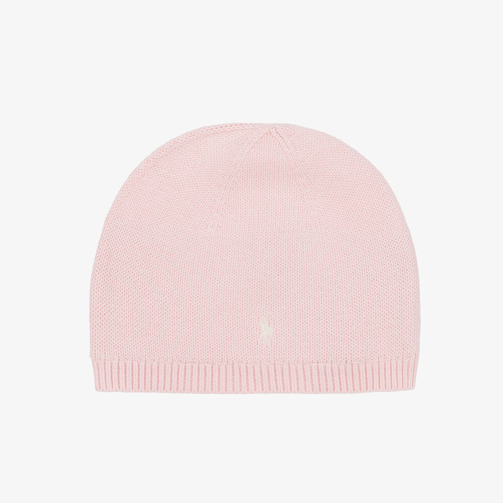 Ralph Lauren - Girls Pale Pink Cotton Knit Beanie Hat | Childrensalon