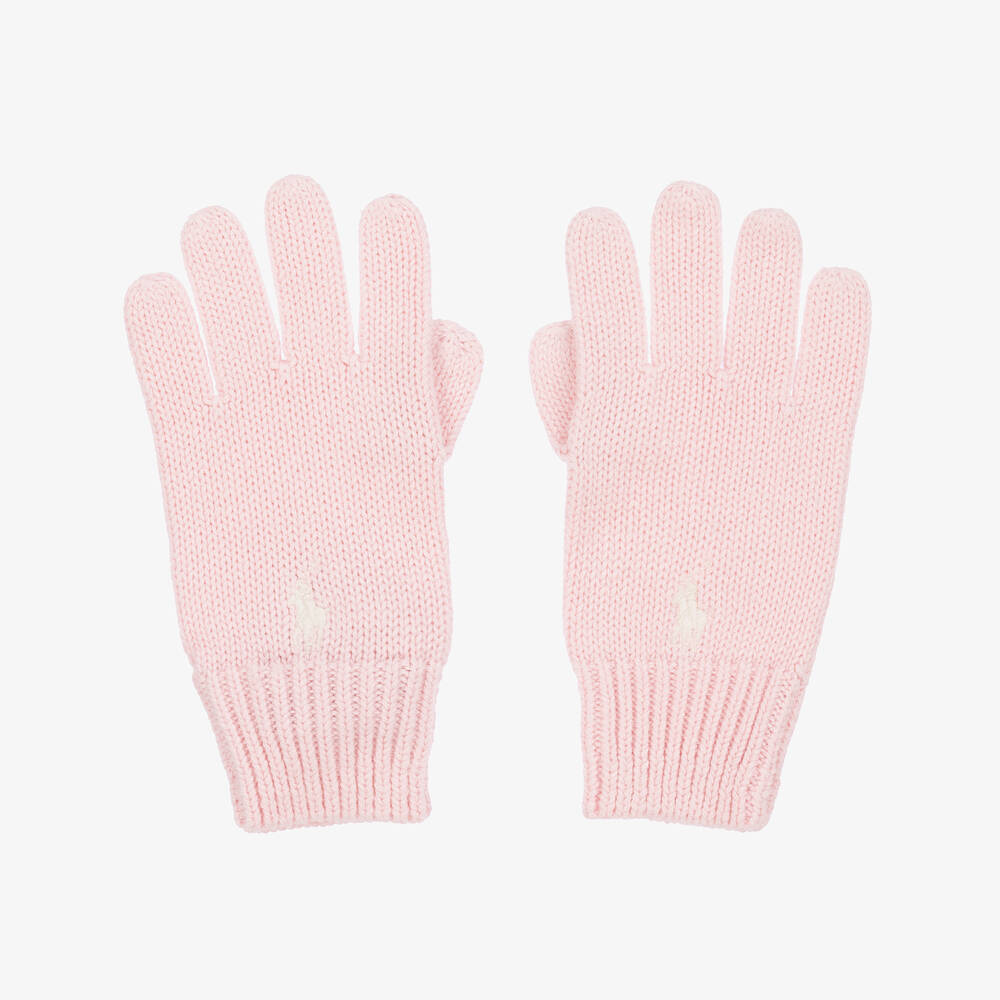 Ralph Lauren - Girls Pale Pink Cotton Knit Gloves | Childrensalon