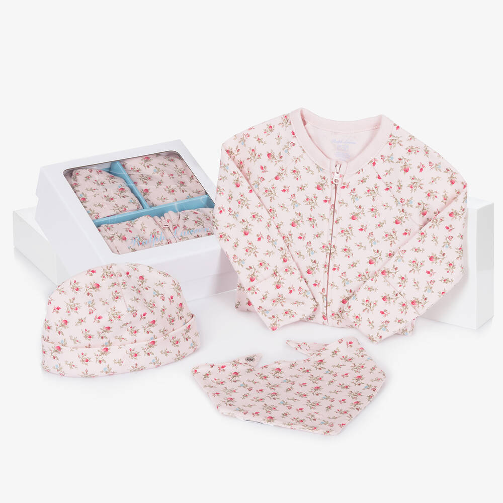 Ralph Lauren - Girls Pink Cotton Babygrow Gift Set | Childrensalon