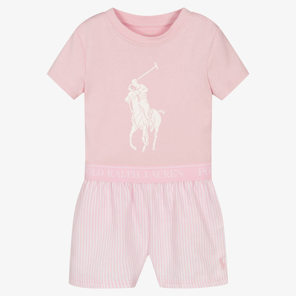 Ralph Lauren - Pyjama court rose en coton Big Pony | Childrensalon