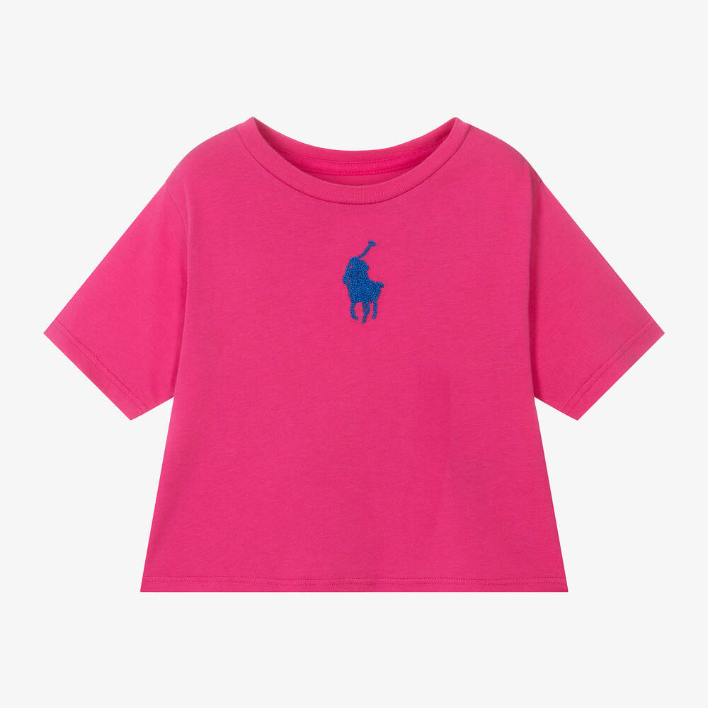Ralph Lauren - Girls Pink Cotton Big Pony T-Shirt | Childrensalon