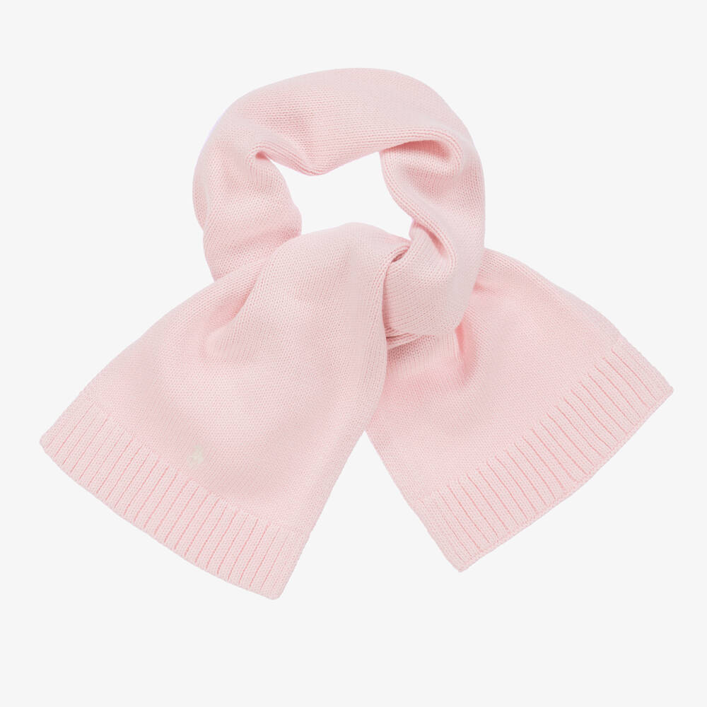 Ralph Lauren - Girls Pink Cotton Knit Pony Scarf | Childrensalon