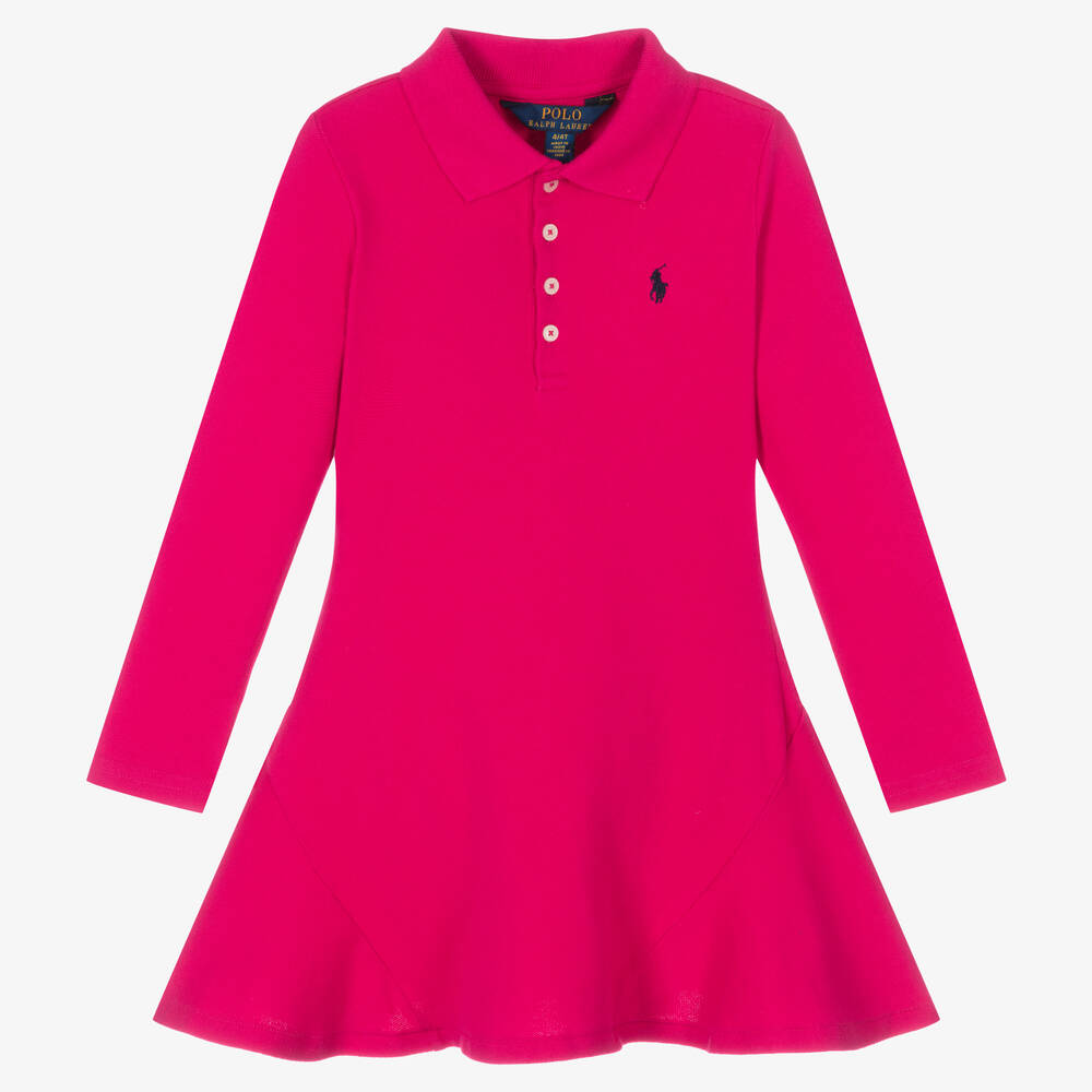 Polo Ralph Lauren - Vestido tipo polo rosa de algodón para niña |  Childrensalon