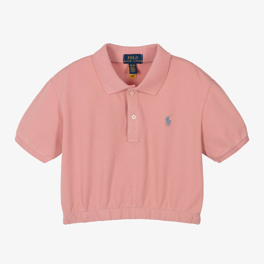 Ralph Lauren - Girls Pink Cotton Polo Shirt | Childrensalon