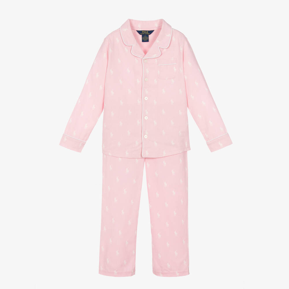 Ralph Lauren - Girls Pink Cotton Pyjamas | Childrensalon