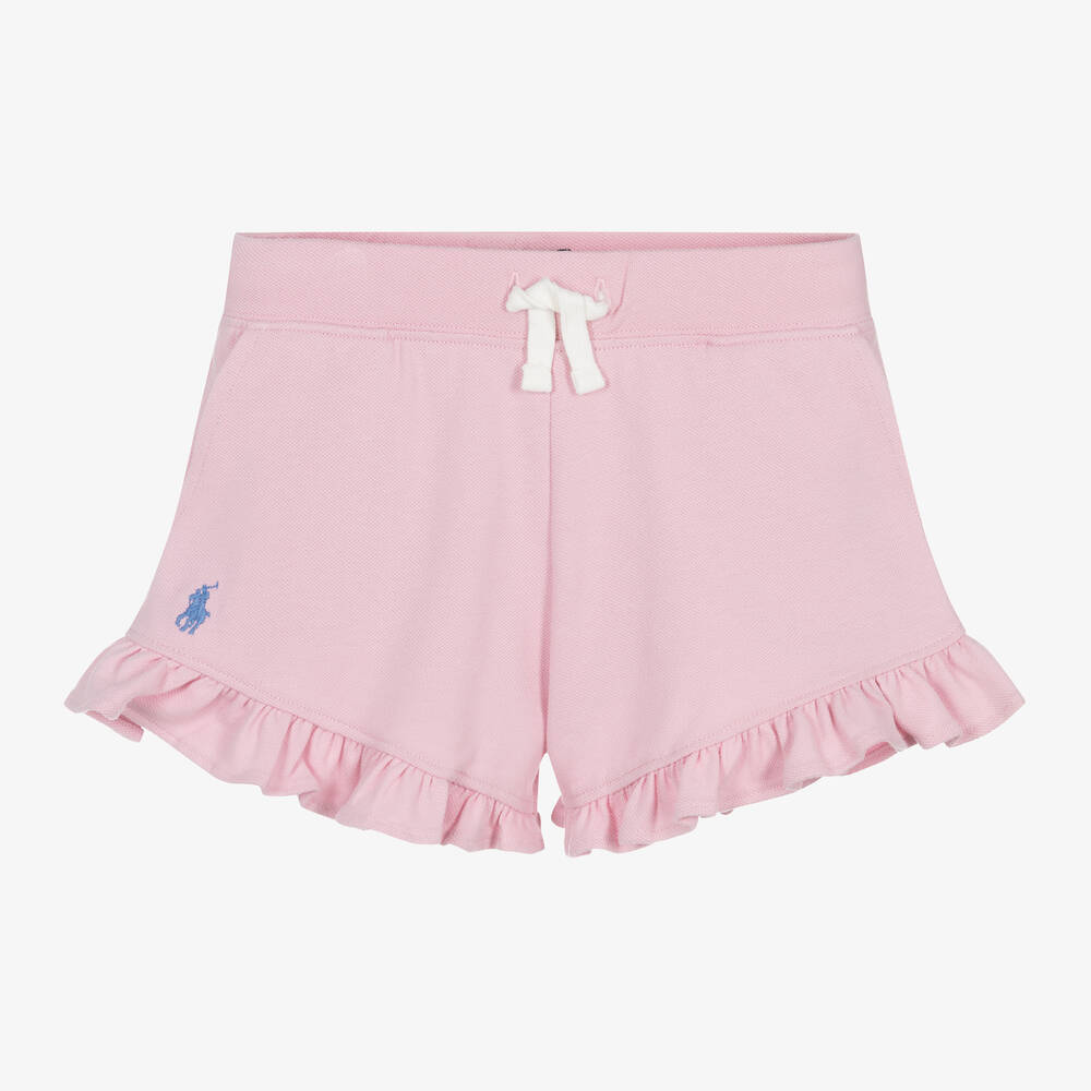 Ralph Lauren - Girls Pink Cotton Ruffle Shorts | Childrensalon
