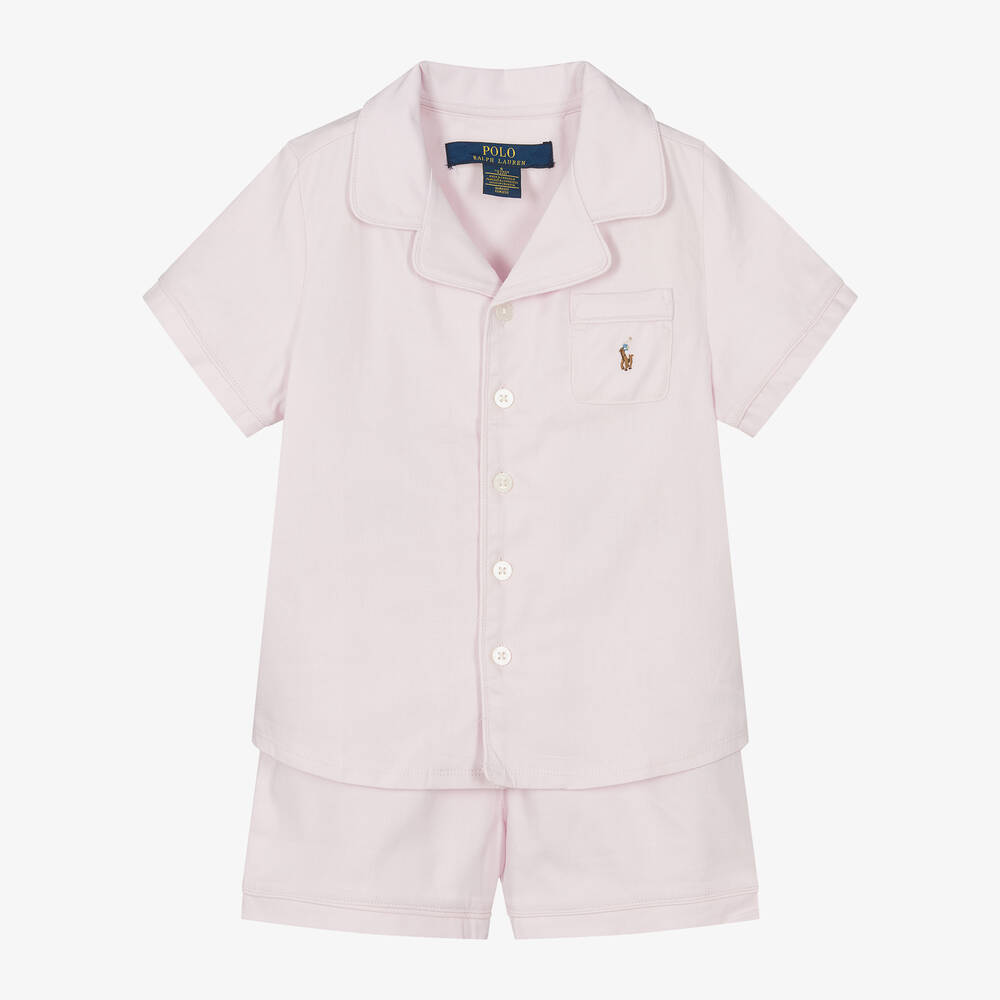 Ralph Lauren - Girls Pink Cotton Short Pyjamas | Childrensalon