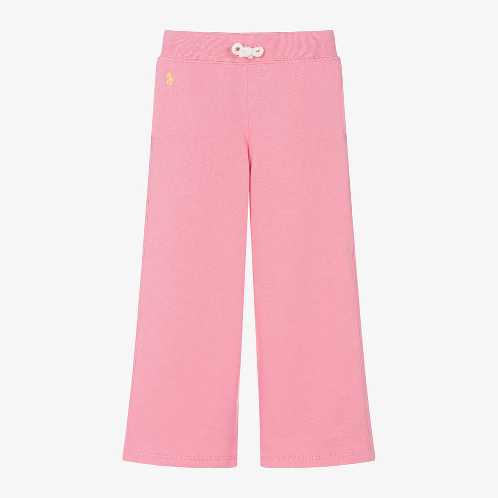 Ralph Lauren - Girls Pink Cotton Straight Leg Joggers | Childrensalon