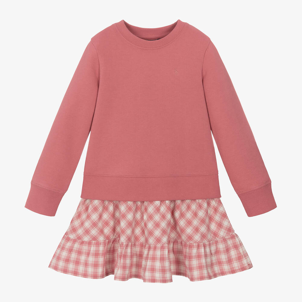 Ralph Lauren - Girls Pink Cotton Sweatshirt Dress | Childrensalon