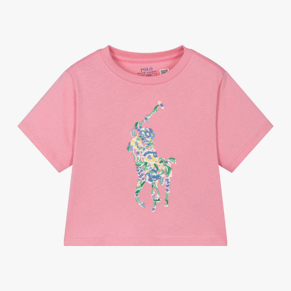 Ralph Lauren - Girls Pink Cotton T-Shirt | Childrensalon