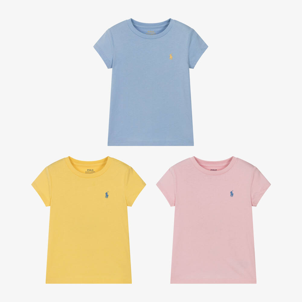 Ralph Lauren - Girls Pink Cotton T-Shirts (3 Pack) | Childrensalon