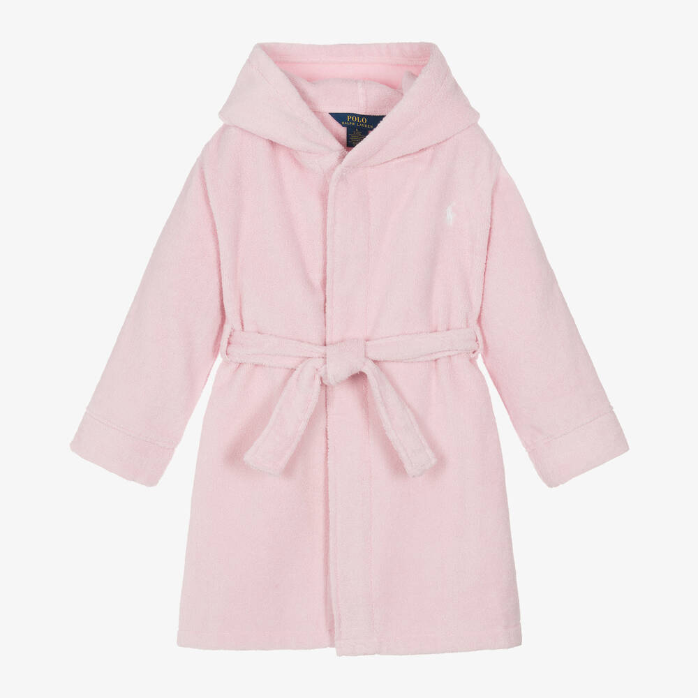 Ralph Lauren - Girls Pink Cotton Towelling Robe | Childrensalon