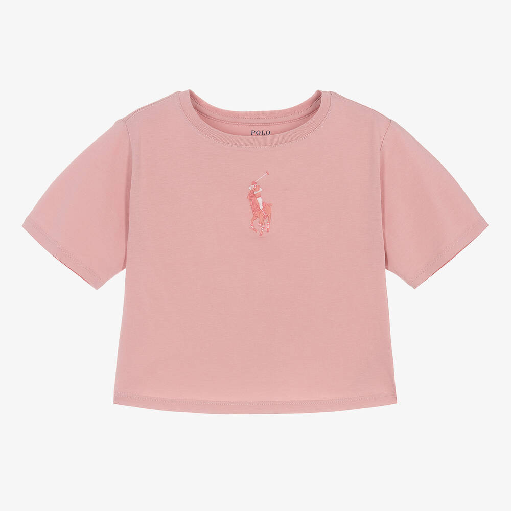 Ralph Lauren - Girls Pink Embroidered Pony T-Shirt | Childrensalon