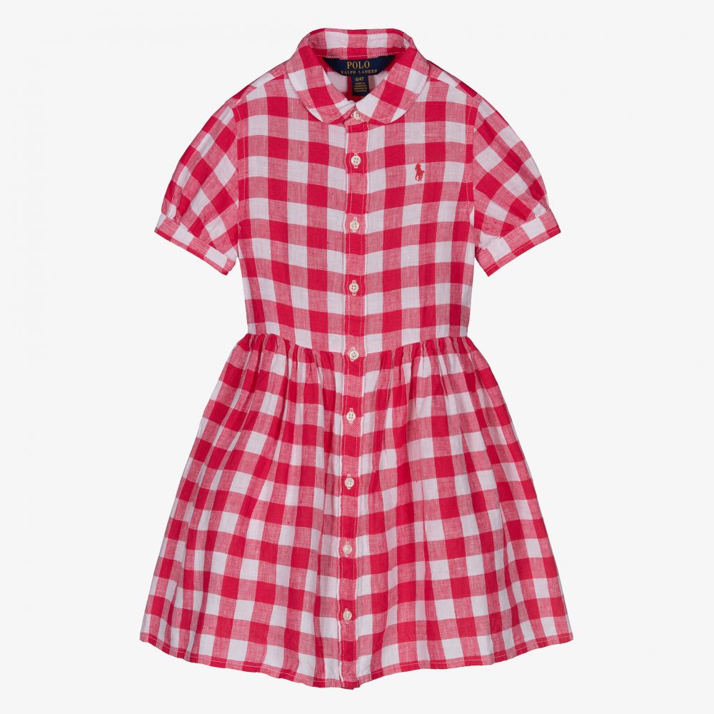Polo Ralph Lauren Babies' Girls Pink Gingham Linen Dress | ModeSens