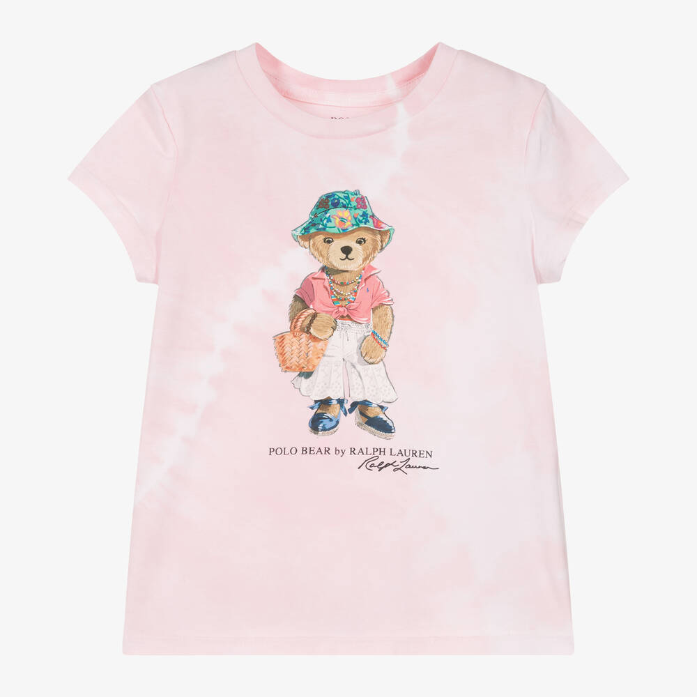 Ralph Lauren - Girls Pink Polo Bear Cotton T-Shirt | Childrensalon