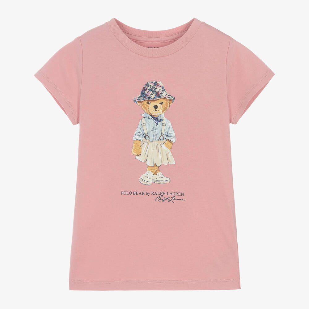 Ralph Lauren Kids' Girls Pink Polo Bear Cotton T-shirt