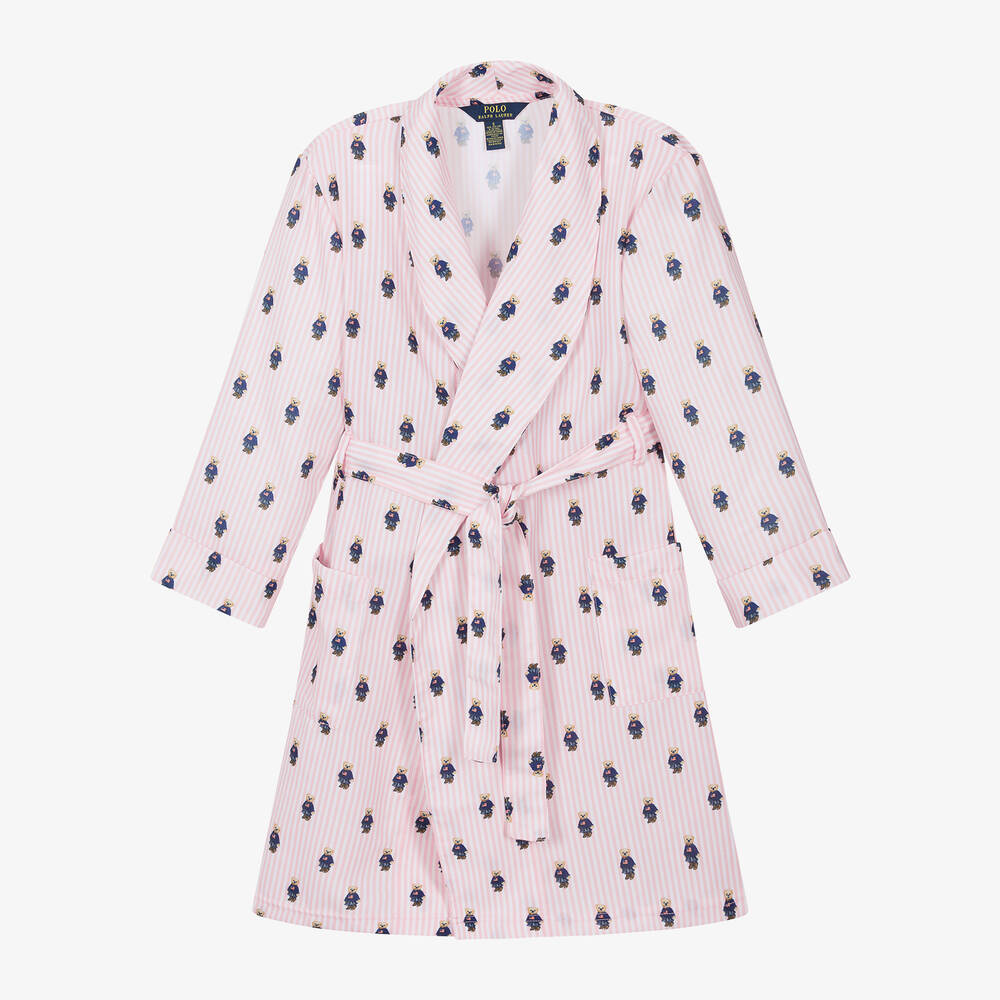 Ralph Lauren - Girls Pink Polo Bear Dressing Gown | Childrensalon