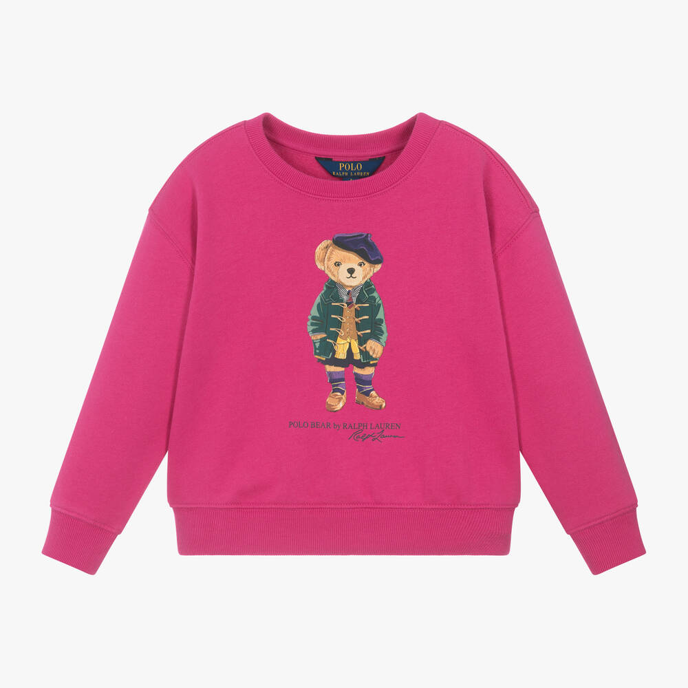 Ralph Lauren - Girls Pink Polo Bear Sweatshirt | Childrensalon