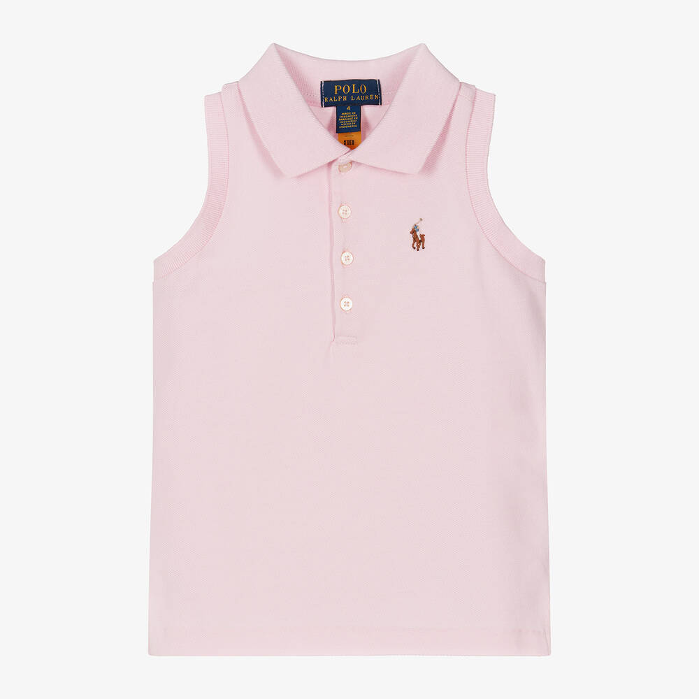 Ralph Lauren - Girls Pink Sleeveless Polo Shirt | Childrensalon