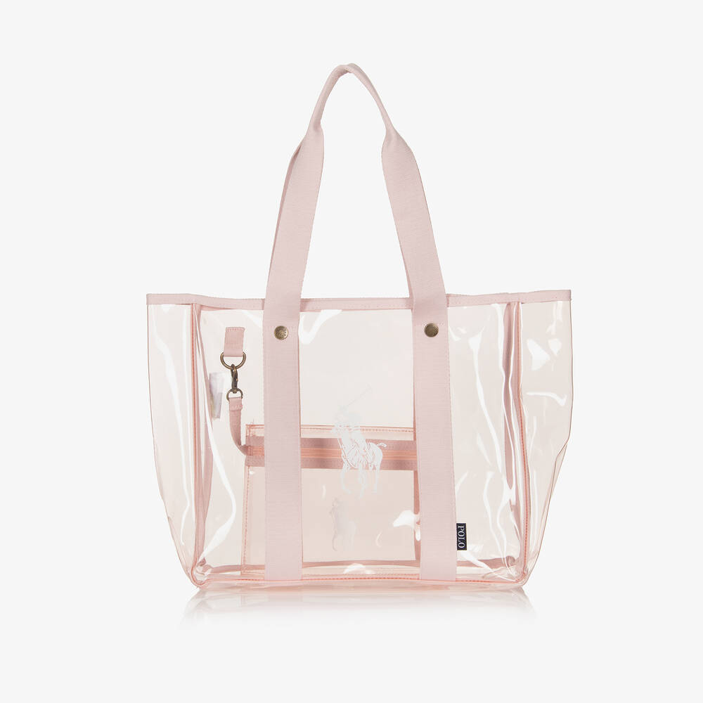 Ralph Lauren Kids' Girls Pink Transparent Tote Bag (46cm) In White