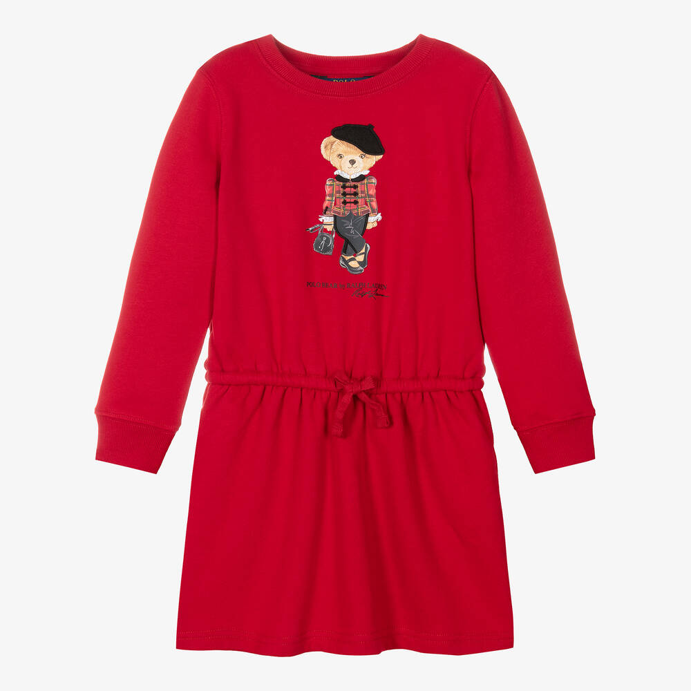Ralph Lauren Kids' Girls Red Cotton Polo Bear Dress