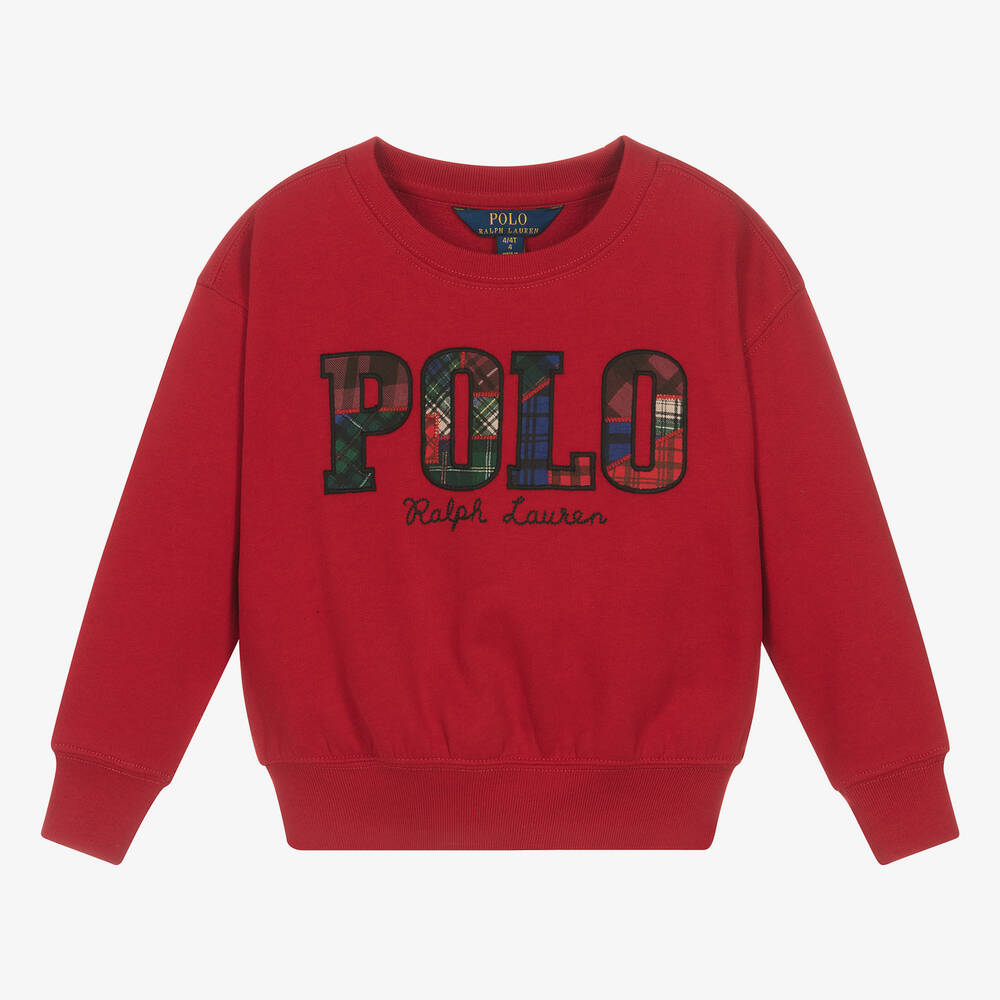 Ralph Lauren Kids' Girls Red Tartan Appliqué Sweatshirt