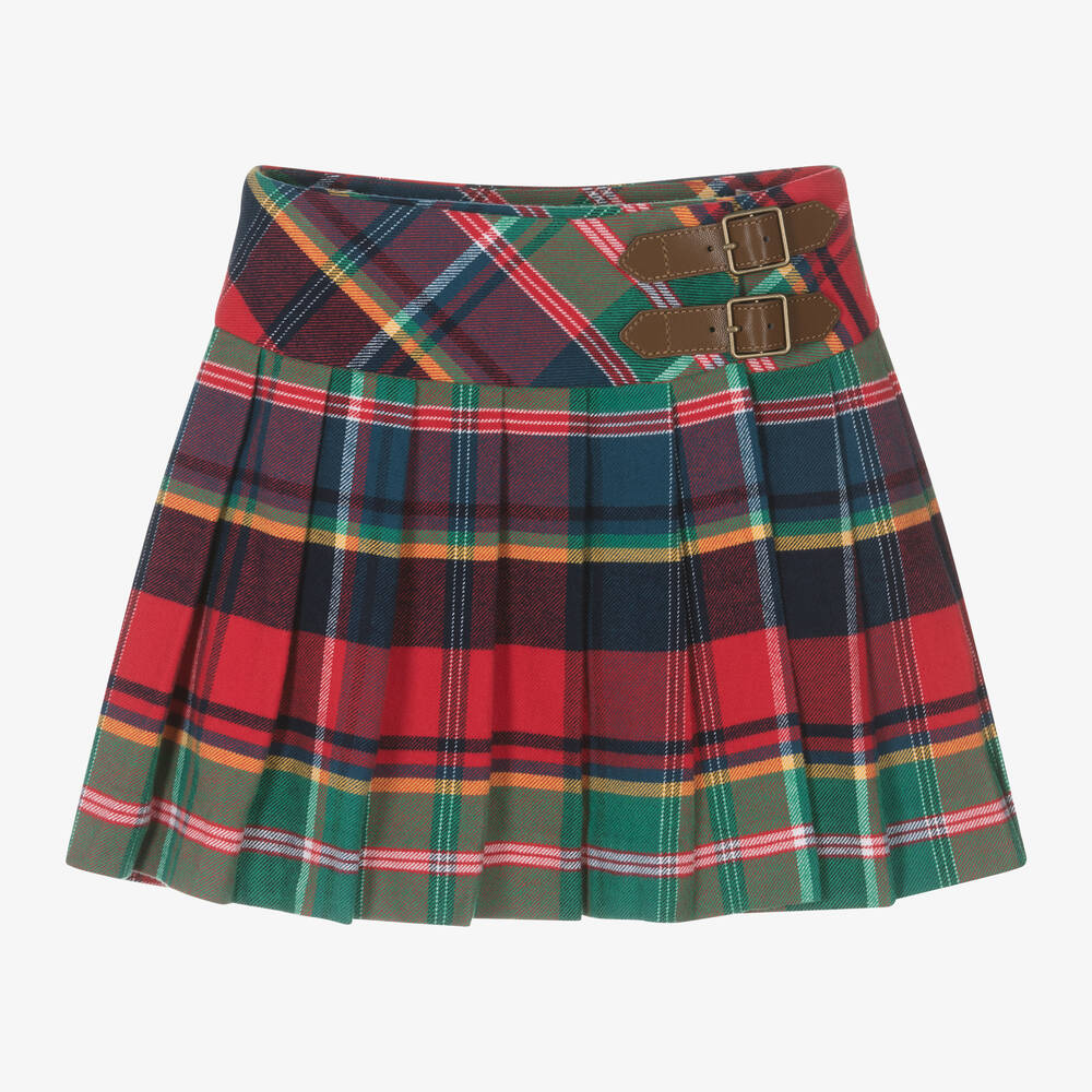 Ralph Lauren - Girls Red Tartan Cotton Skirt | Childrensalon