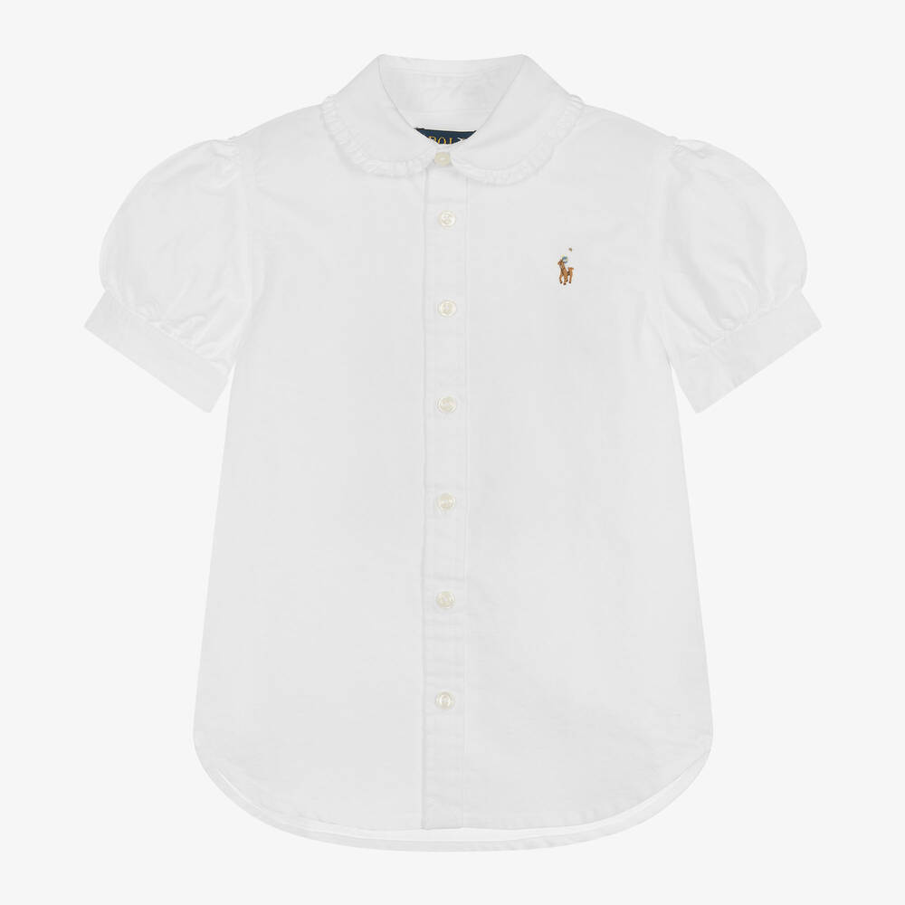Ralph Lauren - قميص قطن أكسفورد لون أبيض للبنات | Childrensalon