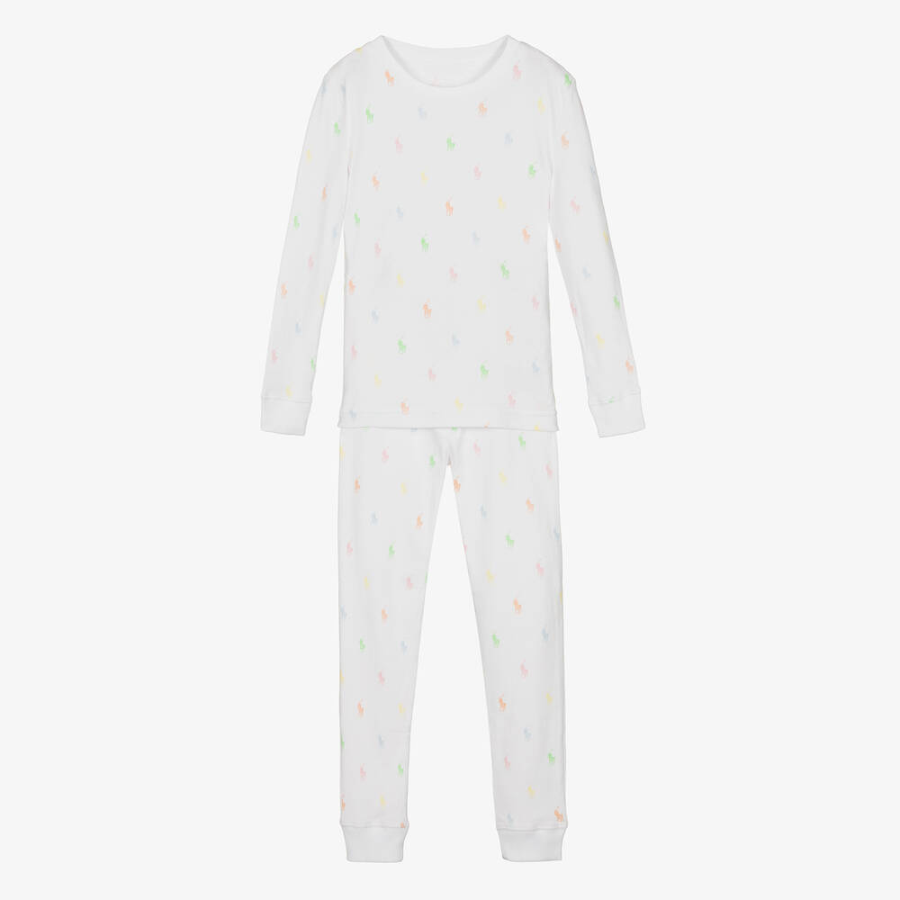 Ralph Lauren - Girls White Cotton Pyjamas | Childrensalon