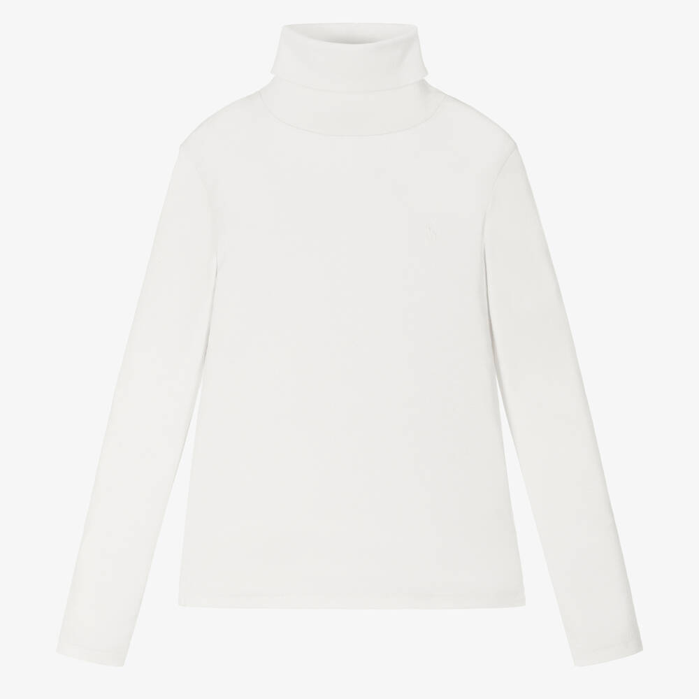 Ralph Lauren - Girls White Cotton Roll Neck | Childrensalon