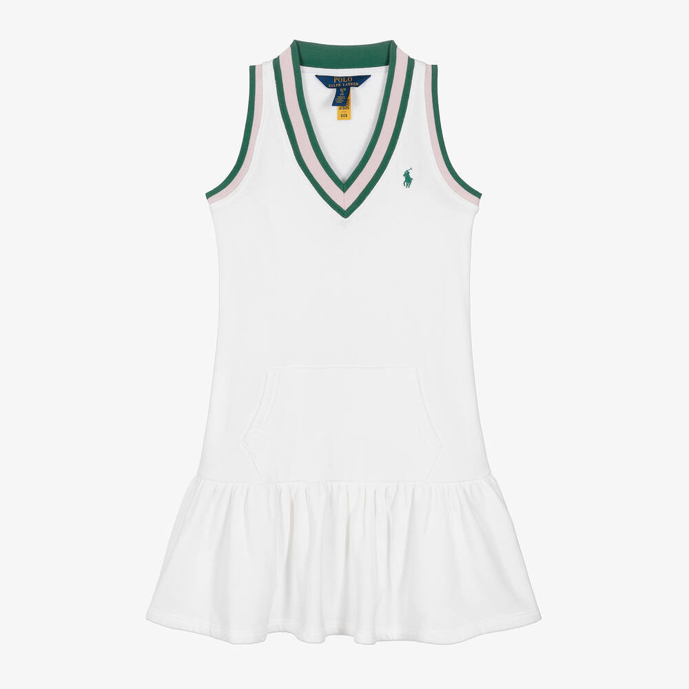 Ralph Lauren - Girls White Cotton Tennis Dress | Childrensalon