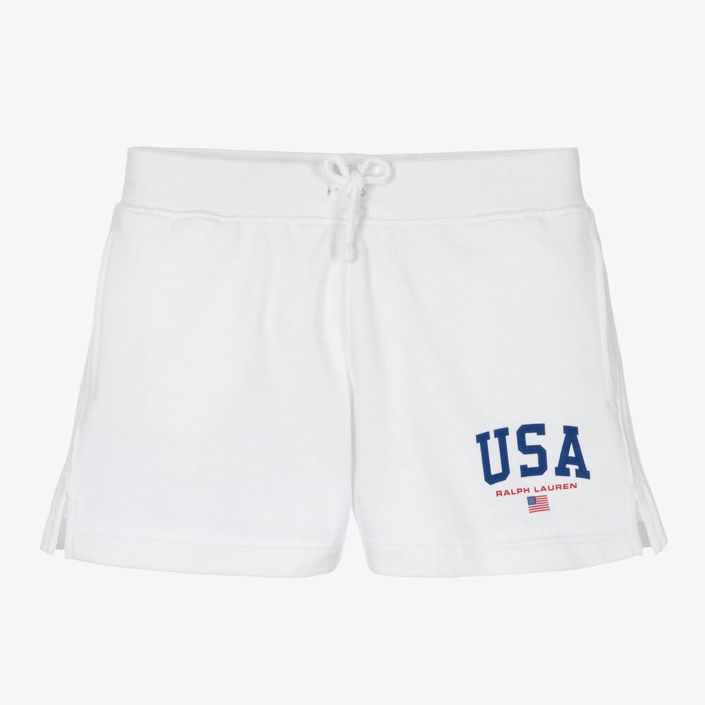 Ralph Lauren - Girls White Cotton USA Shorts | Childrensalon