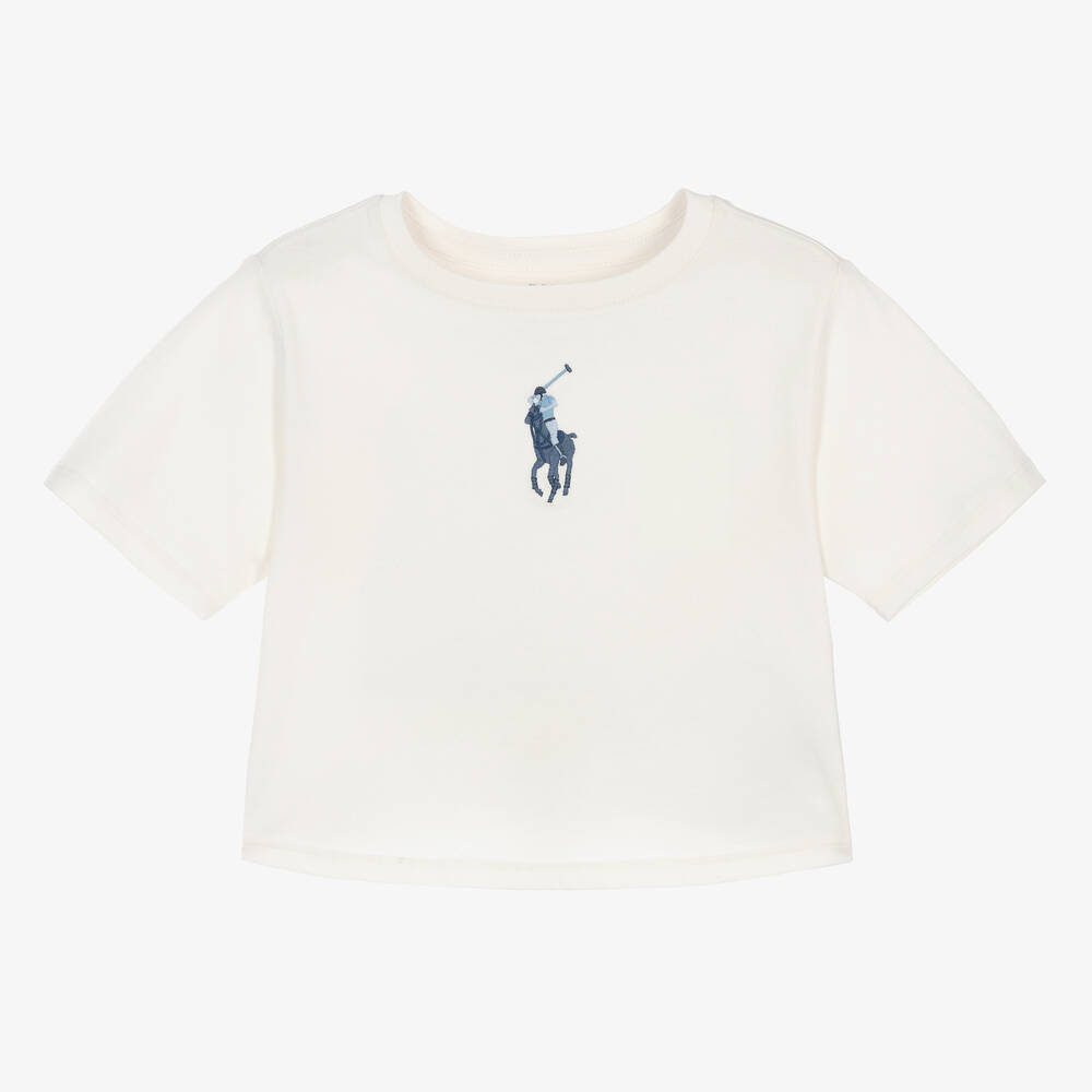 Ralph Lauren - Girls White Embroidered Pony T-Shirt | Childrensalon