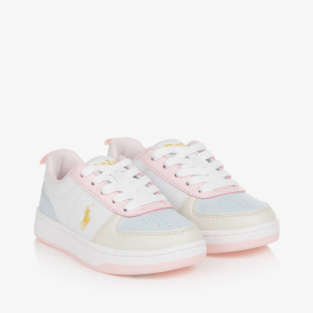Ralph Lauren Kids' Girls White Faux Leather Trainers