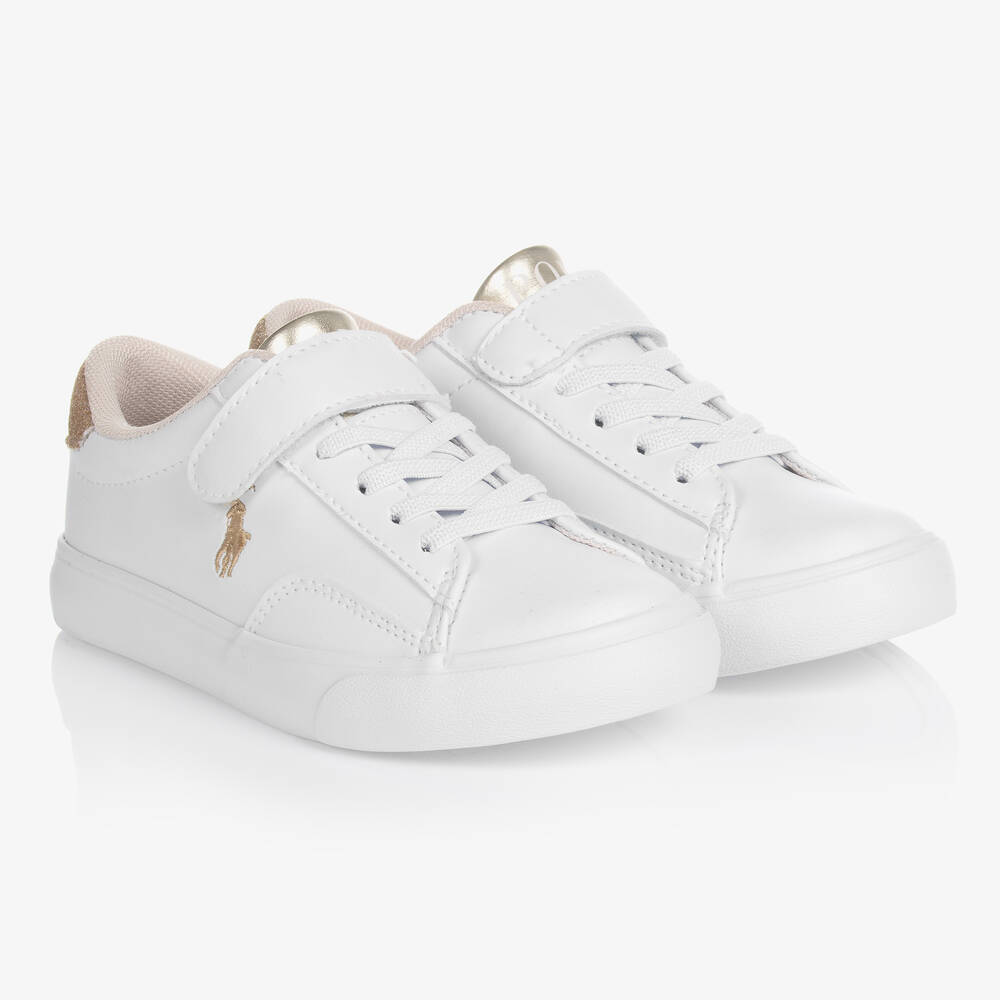 Ralph Lauren Kids' Girls White Faux Leather Velcro Trainers