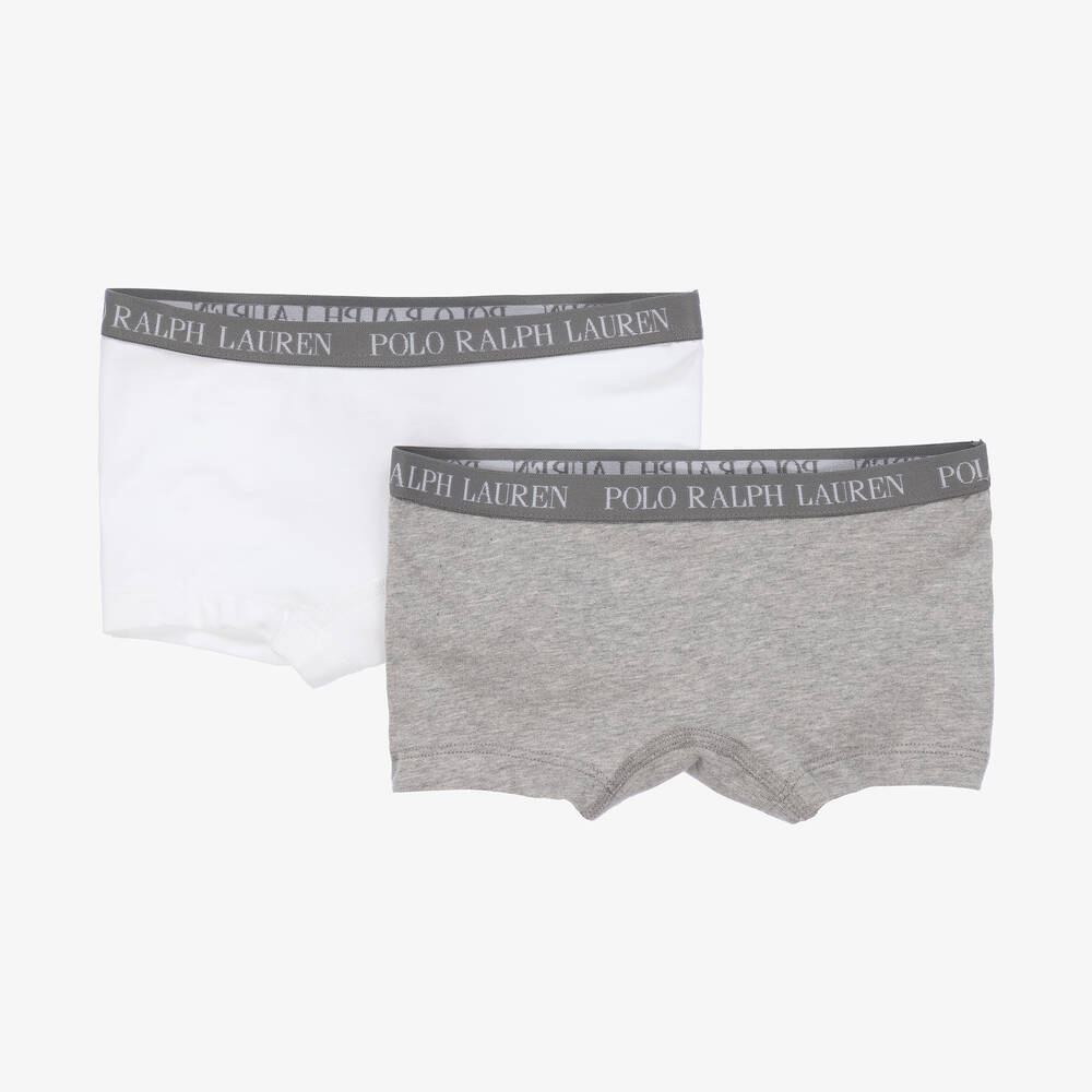 Ralph Lauren - Girls White & Grey Cotton Pants (2 Pack) | Childrensalon