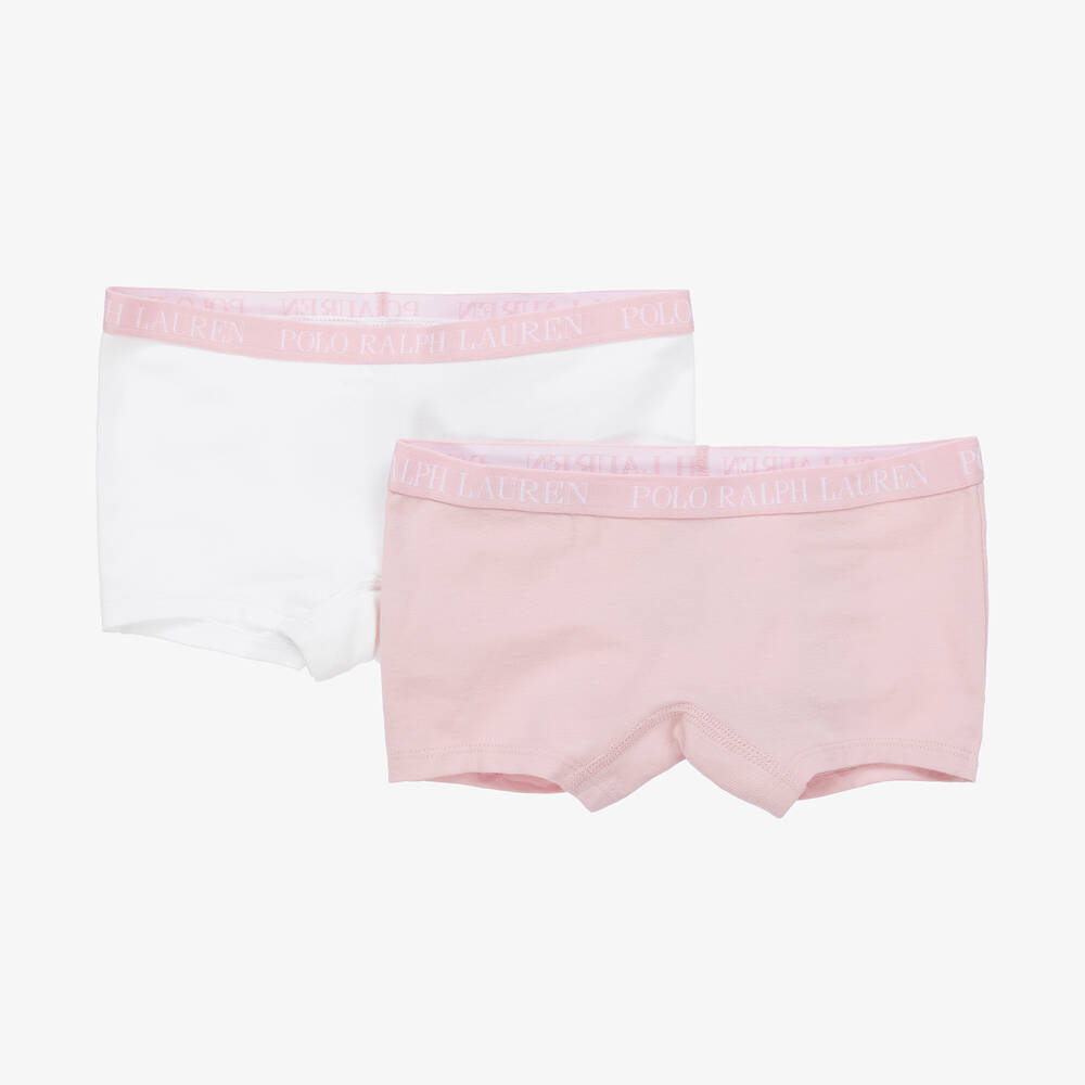 Ralph Lauren - Girls White & Pink Cotton Pants (2 Pack) | Childrensalon