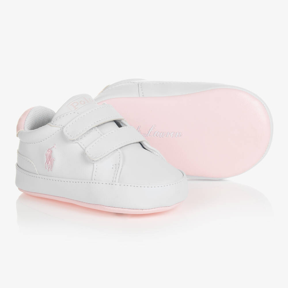 Ralph Lauren - Baskets blanches et roses bébé | Childrensalon