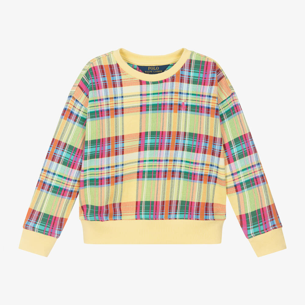 Ralph Lauren - Girls Yellow Check Cotton Sweatshirt | Childrensalon
