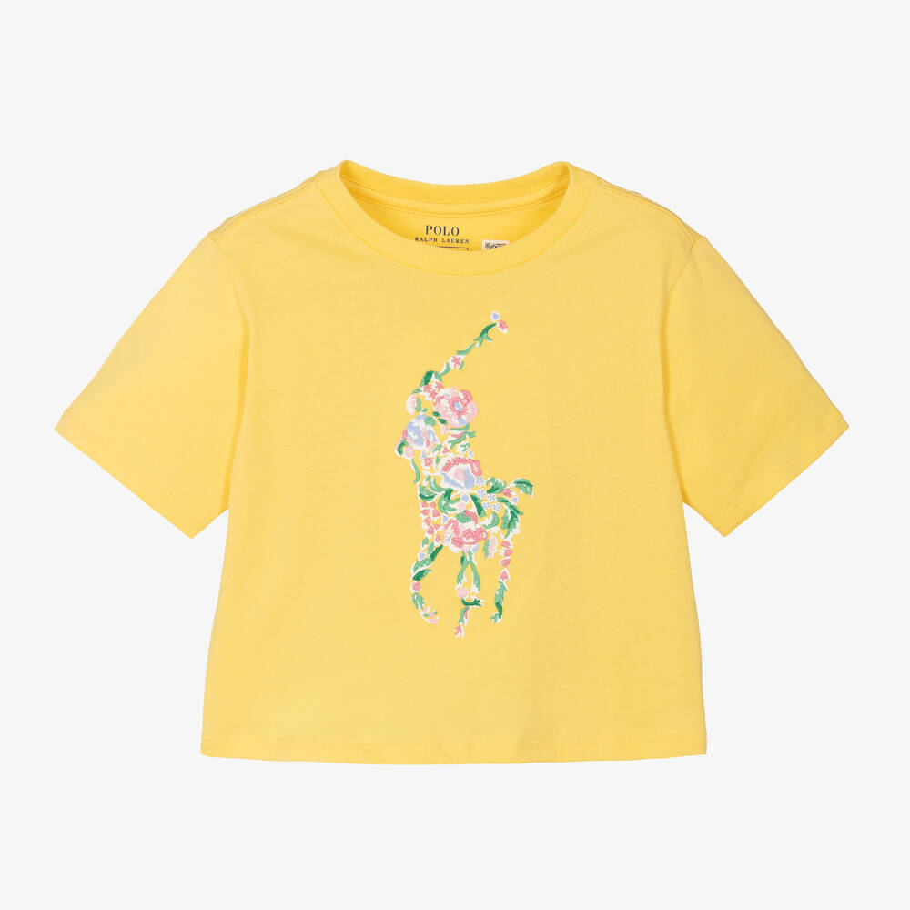 Ralph Lauren - Girls Yellow Cotton Jersey T-Shirt | Childrensalon